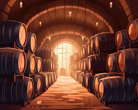 Generation AI creates a wine and whiskey storage cellar. Image generated with Generative AIの素材