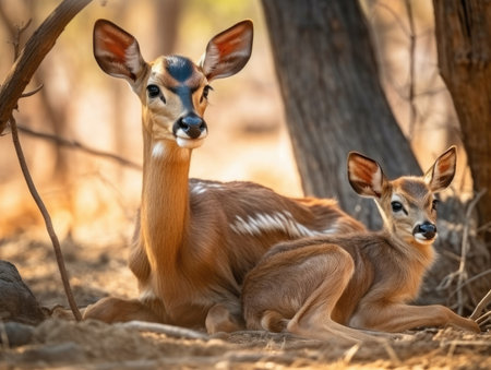 Adult Antelope with babies - generated with generative AIの素材