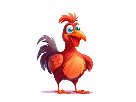 Chicken in Cartoon Style on white background - generated with generative AIの素材