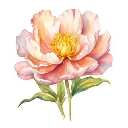 An illustrated peony watercolor flower. Image generated with Generative AIの素材