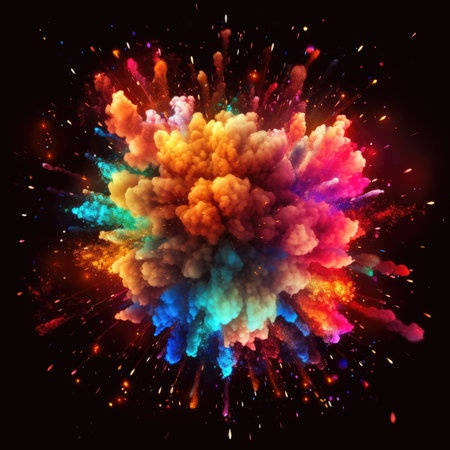 A dark background with a colorful magic explosion. Image generated with Generative AIの素材