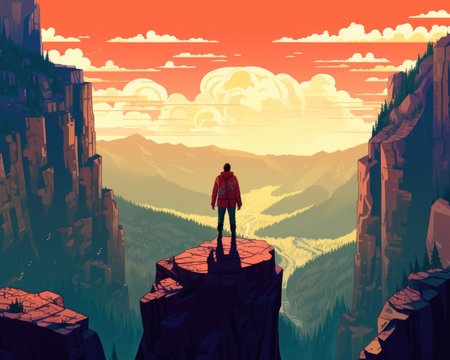 A mountain view enhanced by human presence. Image generated with Generative AIの素材