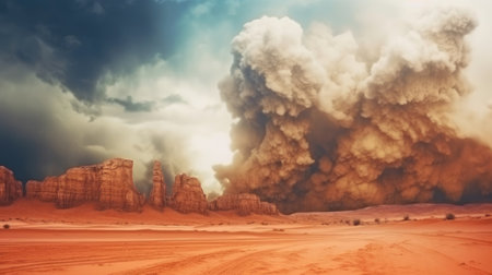 Digital art of abstract desert background during sand storm. Image generated with Generative AIの素材