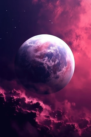 A mysterious planet with pink and purple clouds and backdrops. Image generated with Generative AIの素材