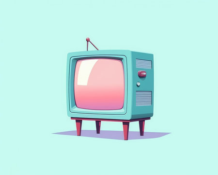 The retro TV is a pastel blue vintage colour. Image generated with Generative AIの素材