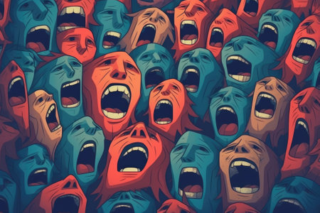 The multitude of screaming faces suggests mental distress. Image generated with Generative AIの素材