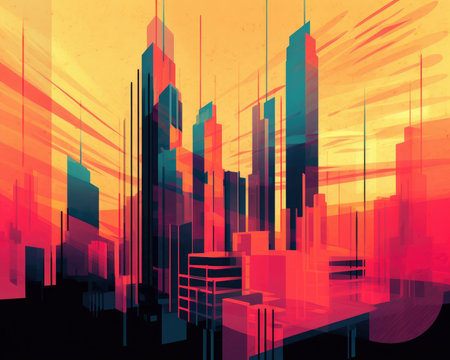 The Willis Tower was processed with abstract shapes by Tom Haugomat. Image generated with Generative AIの素材