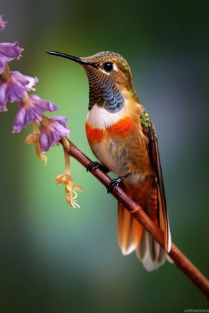 Selasphorus rufus is a beautiful endangered hummingbird. - image generated with Generative AIの素材