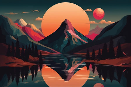 A mountain with an idyllic scene. Image generated with Generative AIの素材