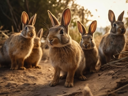 Group of Rabbits in natural habitat (generative AI)の素材