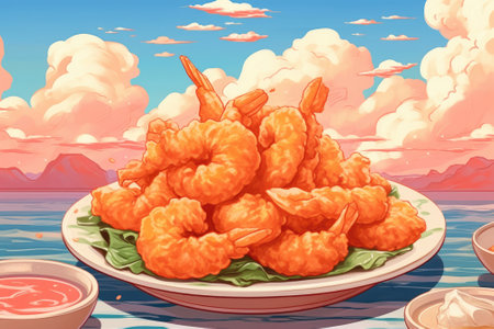 Shrimp that are fried. Image generated with Generative AIの素材