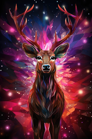 The poster depicts a beautiful illustration of a male deer. Image generated with Generative AIの素材