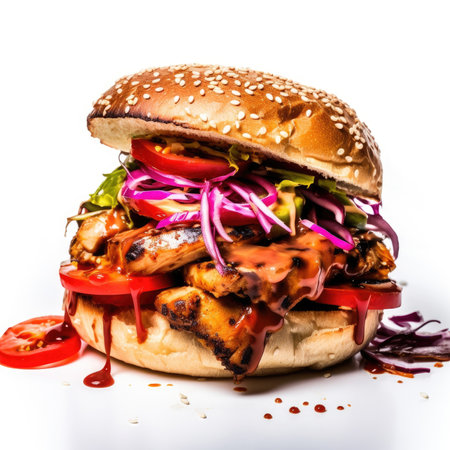 Chickenburger isolated on white background - generated with generative AIの素材
