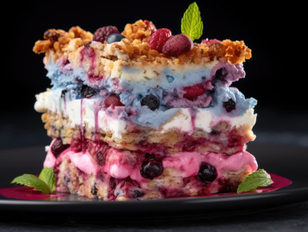 Ice Cream Cake on dark background - generated with generative AIの素材