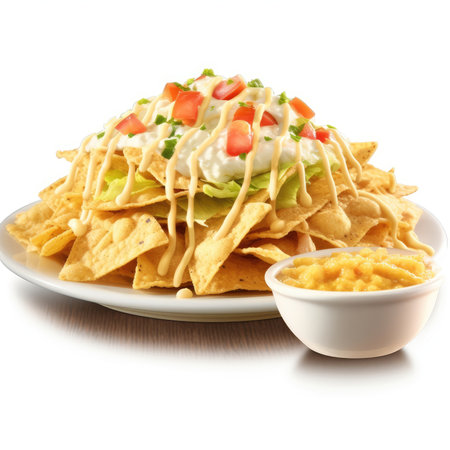Nachos isolated on white background - generated with generative AIの素材