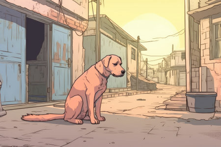 A sad outdoor dog is looking. Image generated with Generative AIの素材