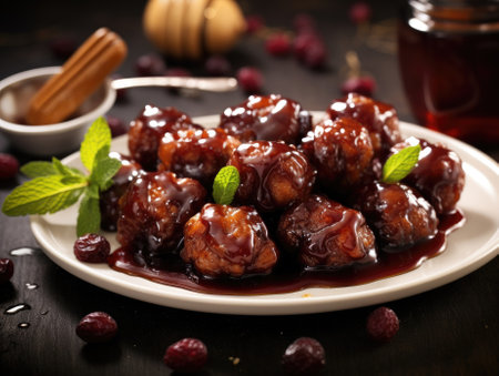 Meatballs on dark background - generated with generative AIの素材