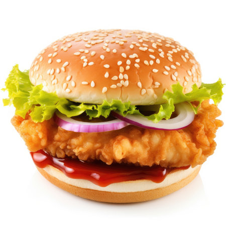 Chickenburger isolated on white background - generated with generative AIの素材