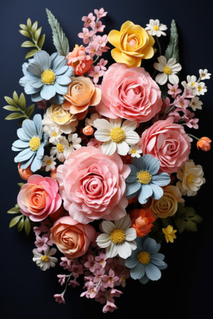 An illustration of a watercolor flower bouquet. Image generated with Generative AIの素材