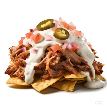 Nachos isolated on white background - generated with generative AIの素材