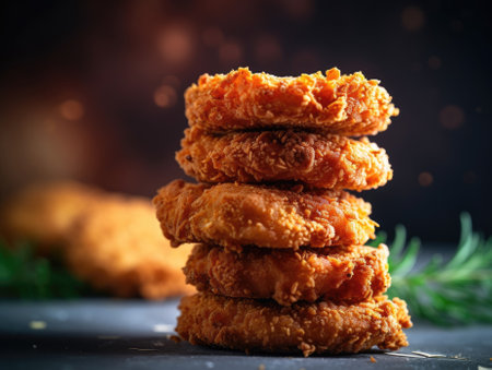 Chicken Tenders on dark background - generated with generative AIの素材