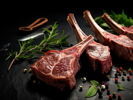 Lamb Chops on dark background - generated with generative AIの素材