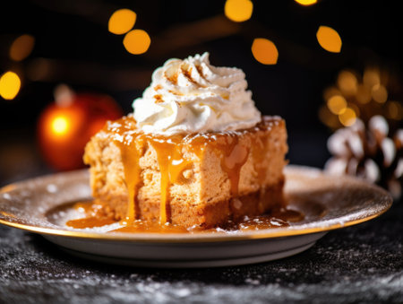 Pumpkin Pie on dark background - generated with generative AIの素材