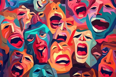 The multitude of screaming faces suggests mental distress. Image generated with Generative AIの素材