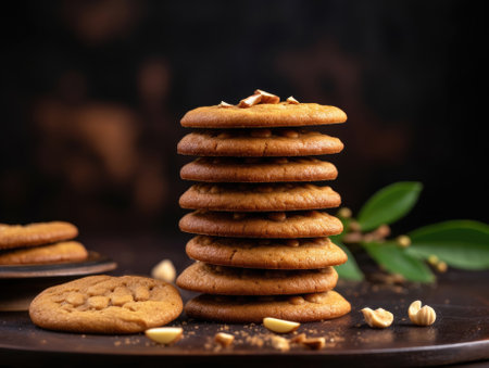 Macadamia Cookies on dark background - generated with generative AIの素材