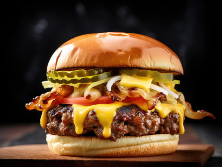 Cheeseburger on dark background - generated with generative AIの素材