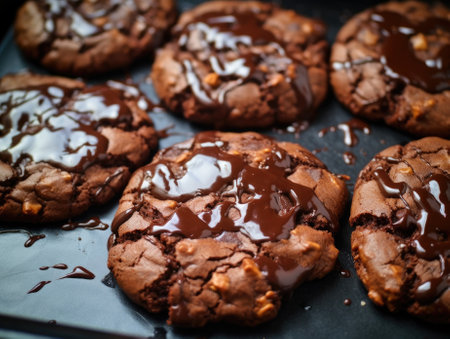 Chocolate Cookies on dark background - generated with generative AIの素材