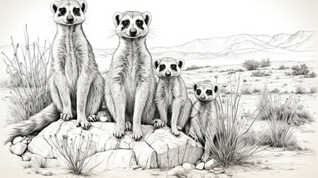 Multiple meerkats standing alongside one another. Image generated with Generative AIの素材