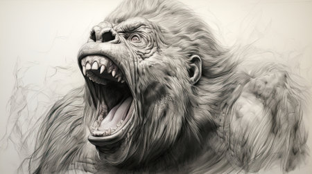 The gorilla's mouth wide open. Image generated with Generative AIの素材