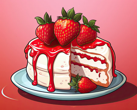 A strawberry sits atop a strawberry cheesecake. Image generated with Generative AIの素材