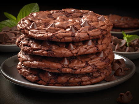 Chocolate Cookies on dark background - generated with generative AIの素材