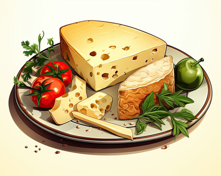 On a plate, there is a cheesy veggie dish. Image generated with Generative AIの素材