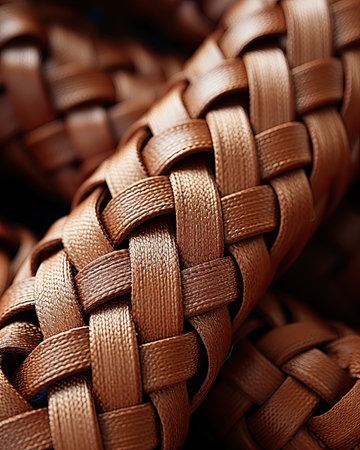 The brown woven material showcases braided patterns against a black background. Image generated with Generative AIの素材