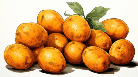 Potatoes are isolated on a white background. Image generated with Generative AIの素材