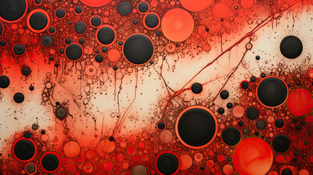 The image displays a red and black backdrop with water droplets. Image generated with Generative AIの素材