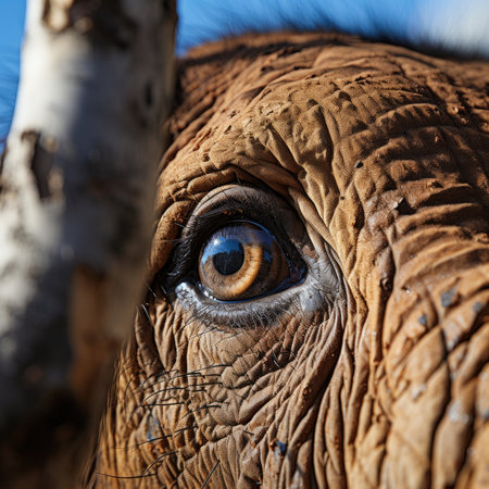 An elephant's face and trunk in close up. Image generated with Generative AIの素材