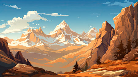 The foreground showcases a snowy mountain range. Image generated with Generative AIの素材