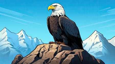 A bald eagle perches on a rocky hill, gazing downward. Image generated with Generative AIの素材
