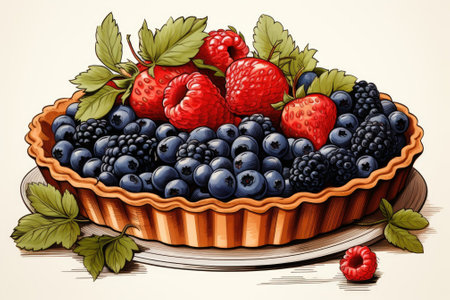 The tart includes a variety of berries and oranges. Image generated with Generative AIの素材