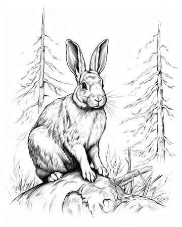 A forest rabbit rests among fallen leaves. Image generated with Generative AIの素材