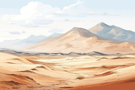 The background showcases mountains and sand dunes in a desert. Image generated with Generative AIの素材