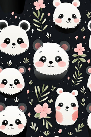 Panda faces seamless tiles drawn styleの素材