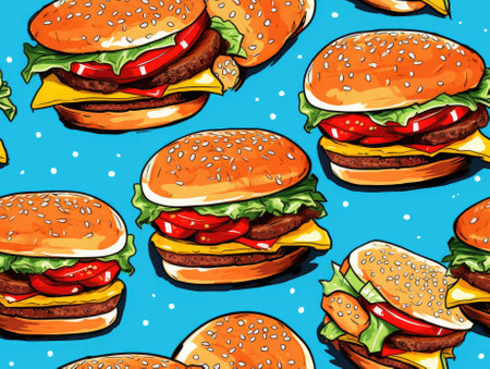 Cheeseburger drawn style seamless tiles - generated with generative AIの素材