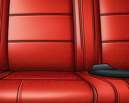 The close-up shows a red leather vehicle seat. Image generated with Generative AIの素材
