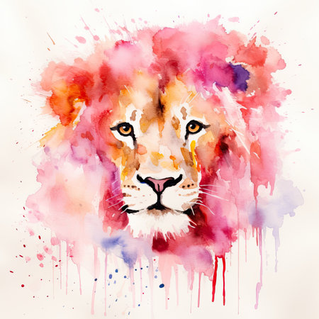 A colorful lion head portrait crafted with creativity. Image generated with Generative AIの素材