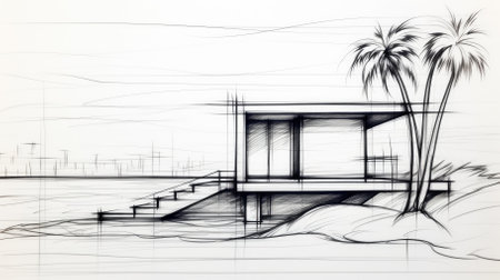 A stunning architectural paper sketch of a building. Image generated with Generative AIの素材